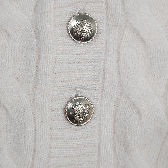 J.Crew Cashmere Cable Knit Sweater Vest Cream Gold Crest Button V-Neck XS - Picture 5 of 15